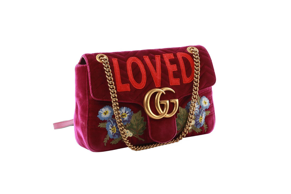PURPLE MARMONT LARGE QUILTED VELVET SHOULDER BAG