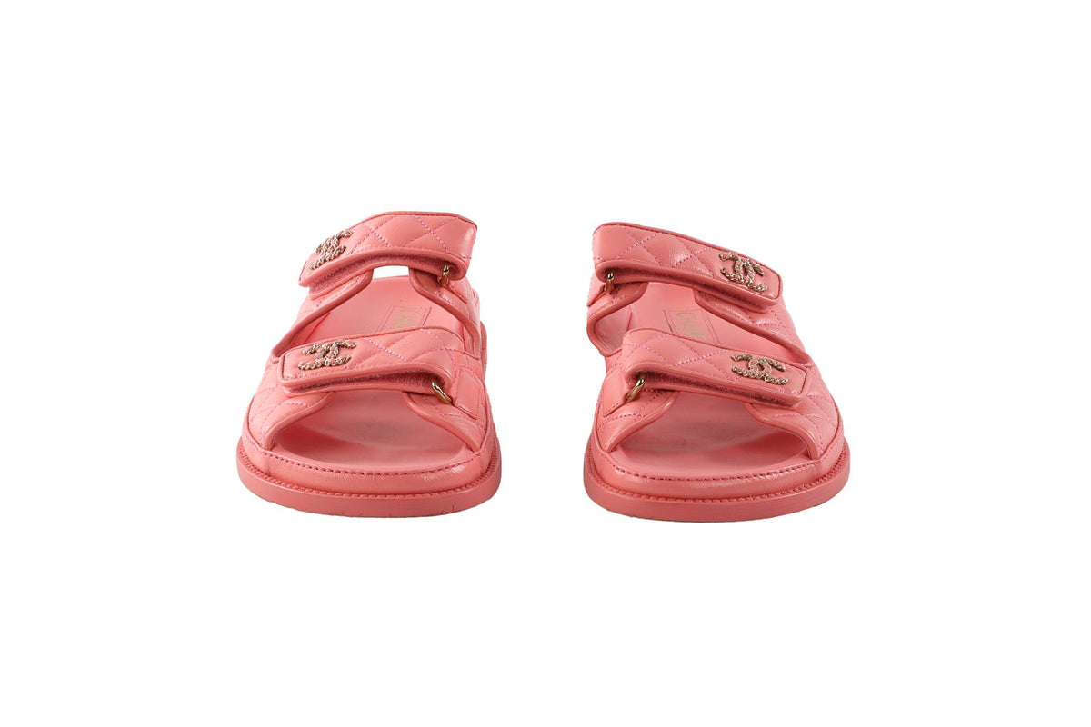 CHANEL PINK 2024 DAD QUILTED LEATHER SANDALS EU 38.5 UK 5.5 US 8.5