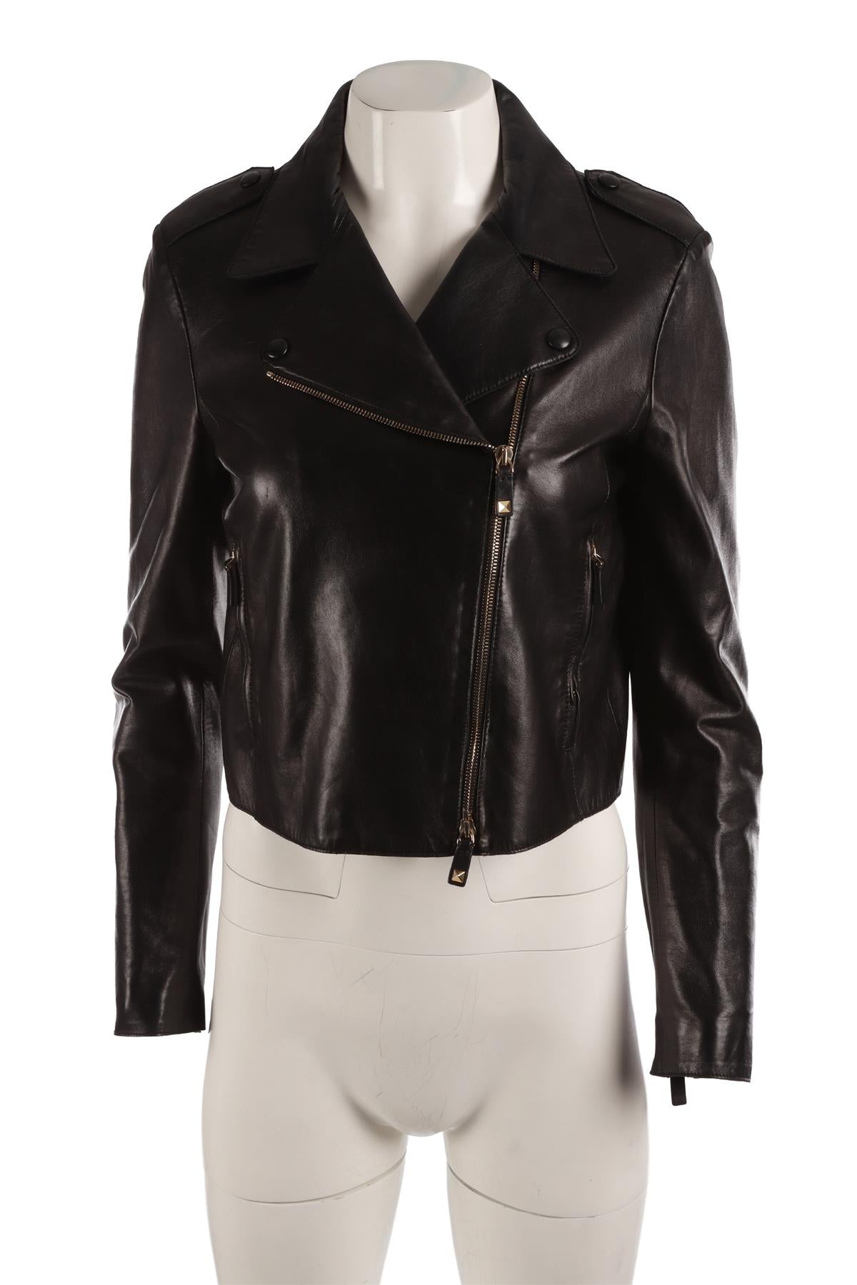 VALENTINO BLACK LEATHER BIKER JACKET IT 44 UK 12