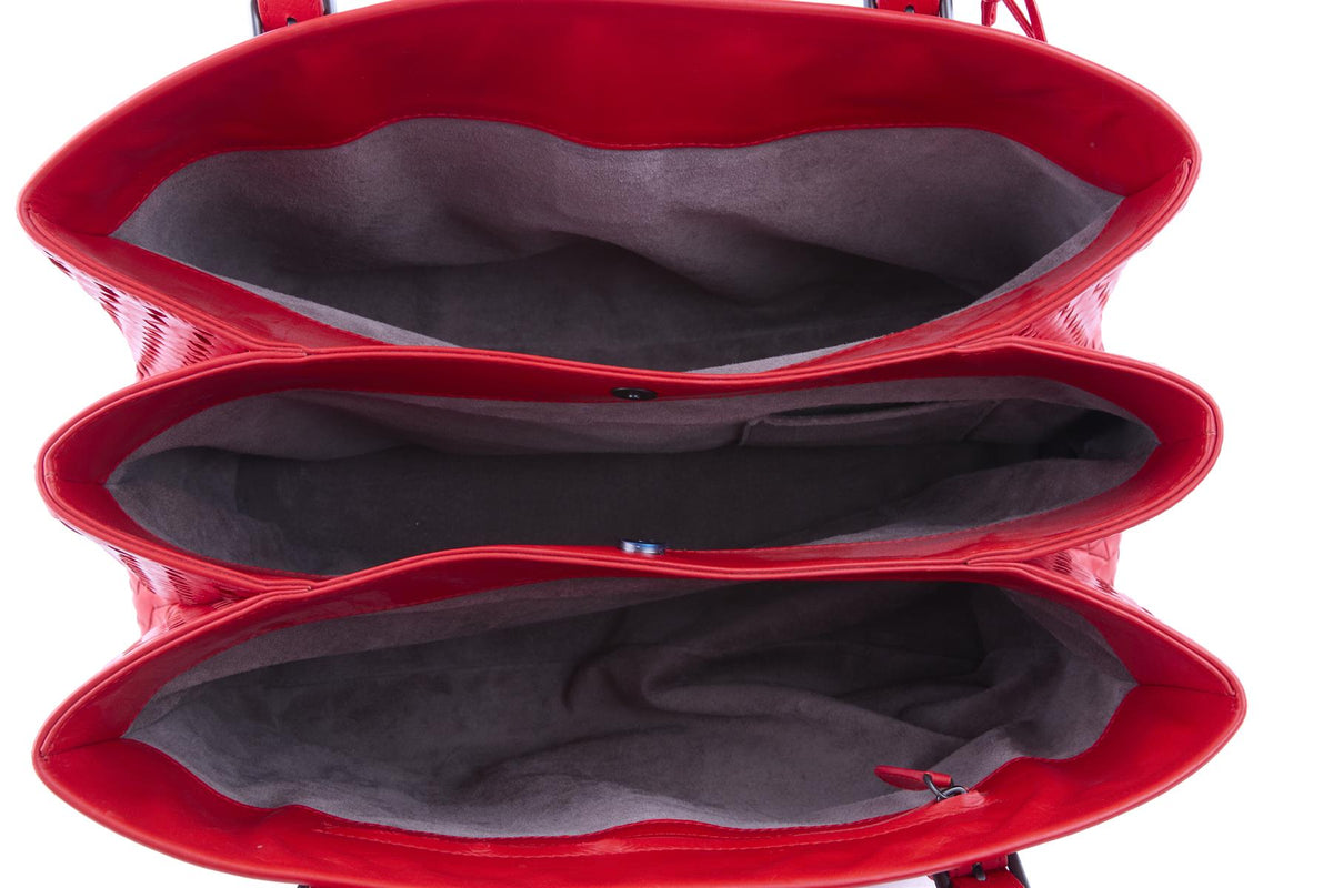 BOTTEGA VENETA RED ROMA LARGE INTRECCIATO LEATHER TOTE BAG