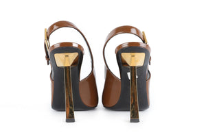 SAINT LAURENT BROWN LEATHER SLINGBACK PUMPS EU 39.5 UK 6.5 US 9.5