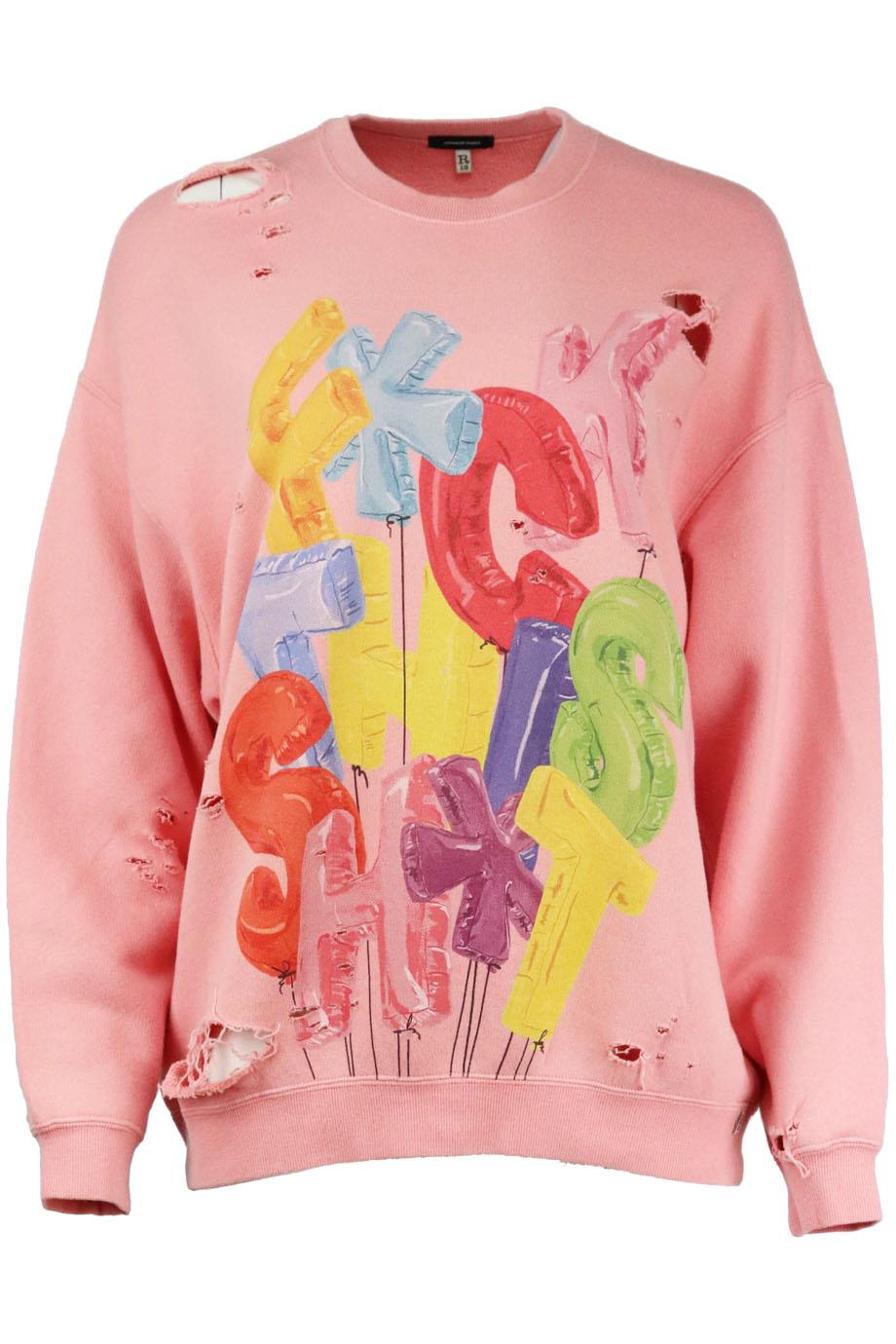 R13 DISTRESSED PRINTED COTTON TERRY SWEATSHIRT XSMALL