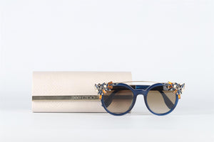 JIMMY CHOO BLUE ROUND FRAME ACETATE SUNGLASSES