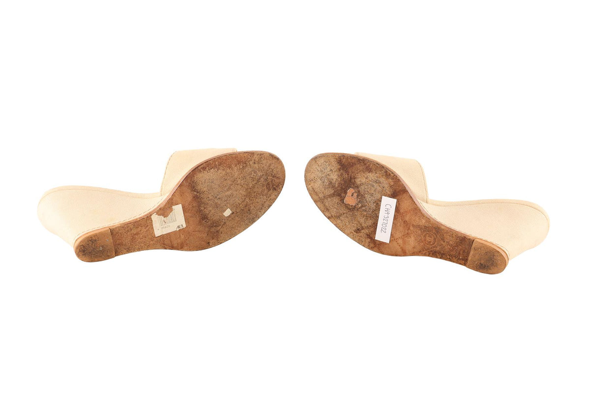 BEIGE 2010 CANVAS WEDGE MULES