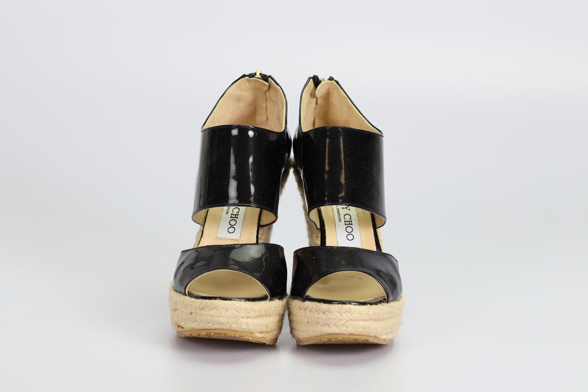 JIMMY CHOO PATENT LEATHER WEDGES ESPADRILES EU 37 UK 4 US 7