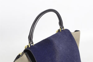 CELINE NAVY TRAPEZE MEDIUM CALF HAIR AND LEATHER TOTE BAG