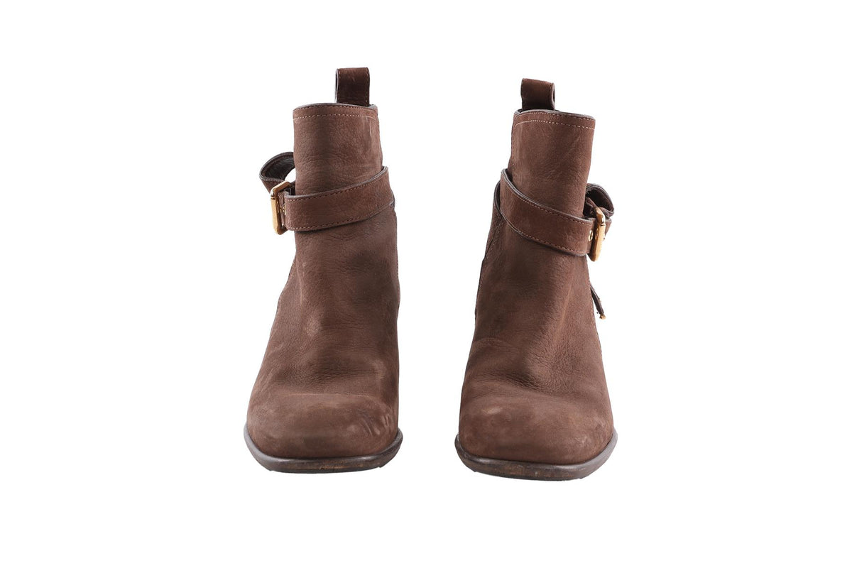 LOUIS VUITTON BROWN SUEDE ANKLE BOOTS EU 38