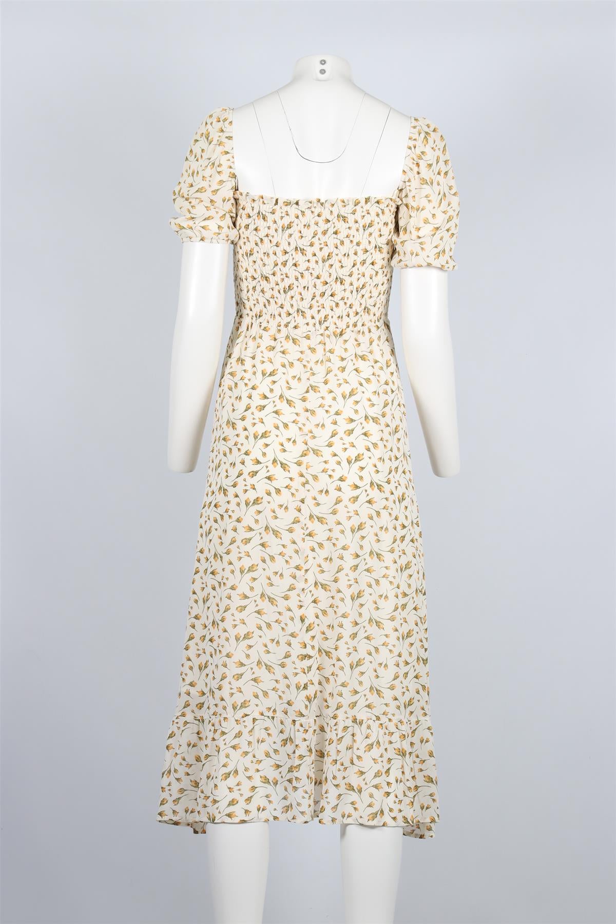 REFORMATION CREAM FLORAL PRINT CREPE MIDI DRESS SMALL