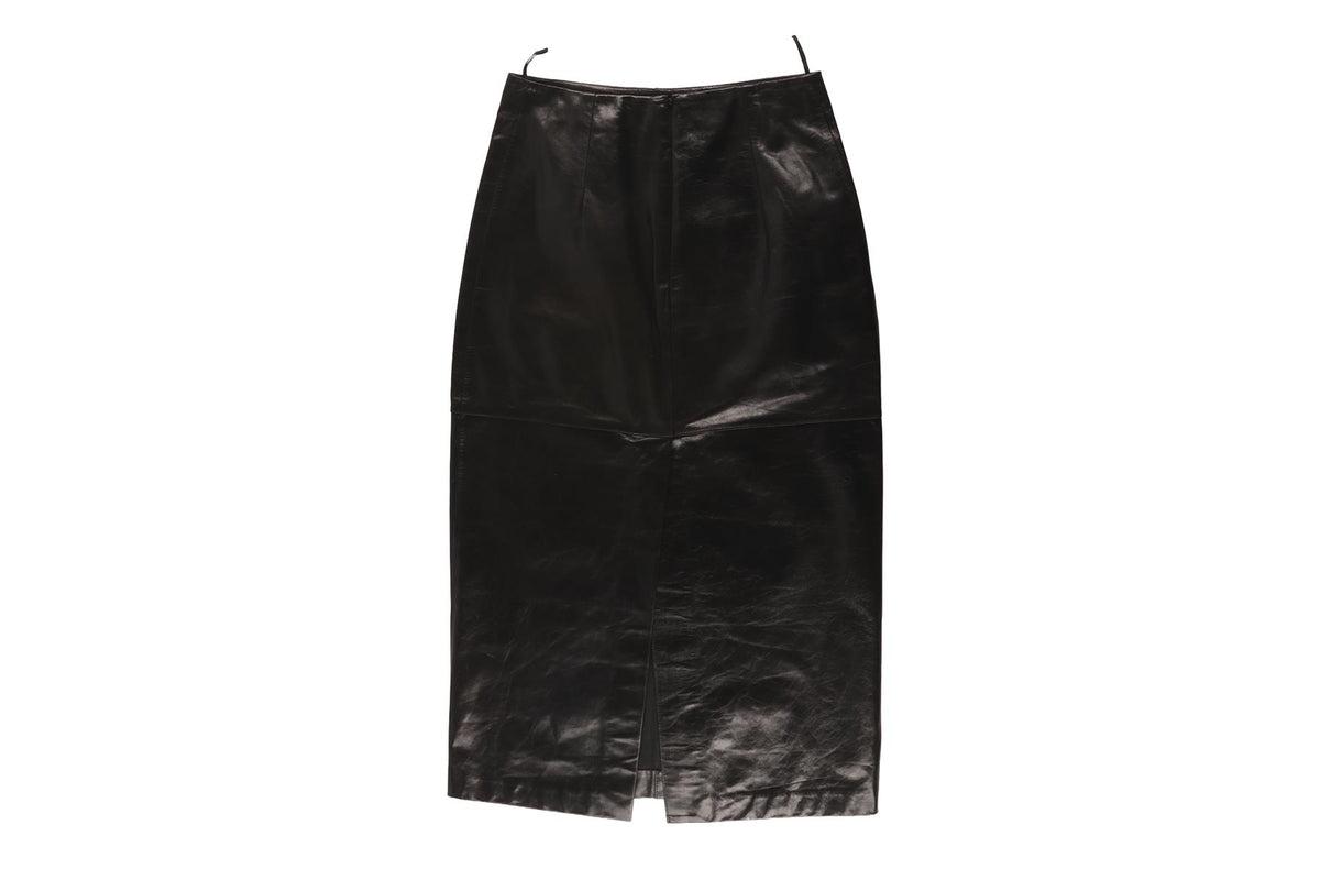 SPORTMAX BLACK LEATHER MAXI SKIRT IT 36 UK 4