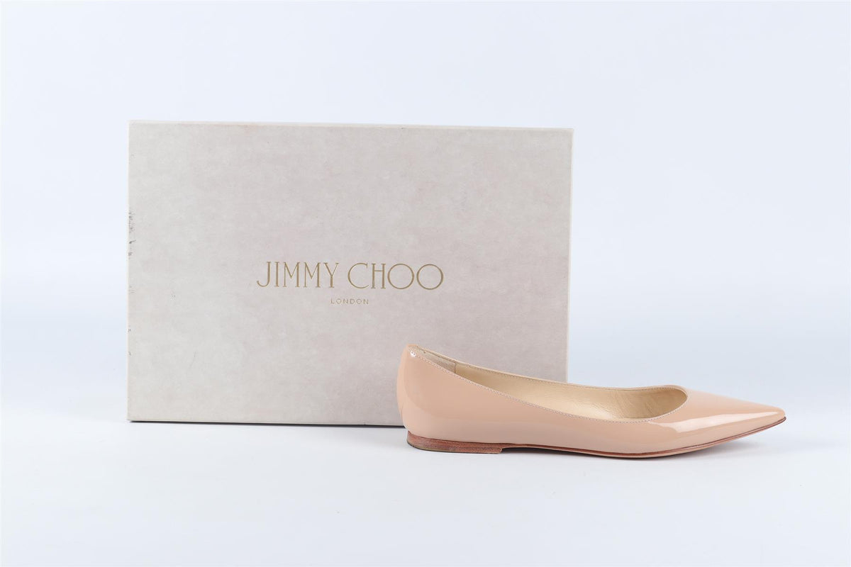 JIMMY CHOO NUDE PATENT LEATHER BALLET FLATS EU 34.5 UK 1.5 US 4.5