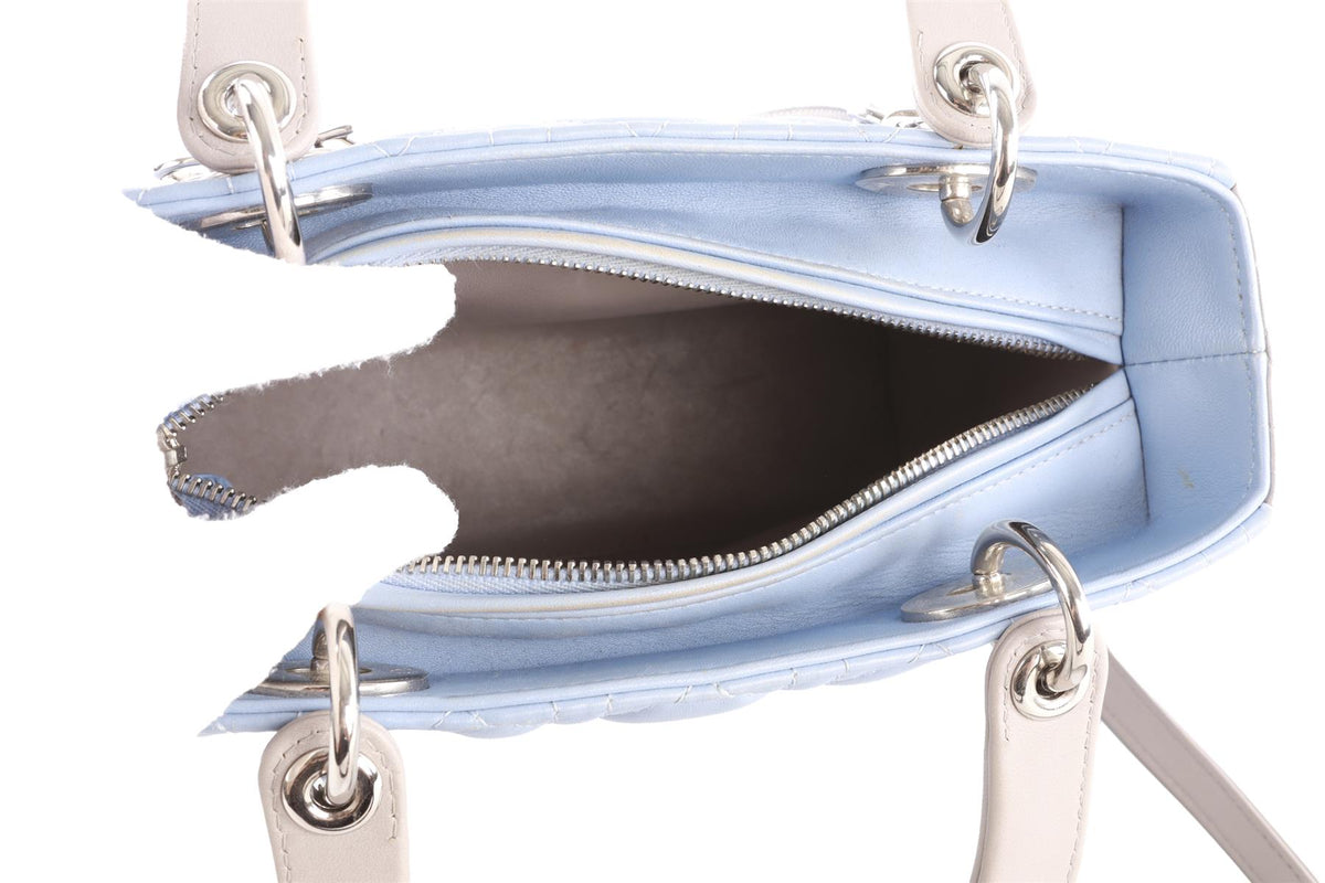 CHRISTIAN DIOR BLUE LADY DIOR MEDIUM BI-COLOUR CANNAGE LEATHER TOTE BAG