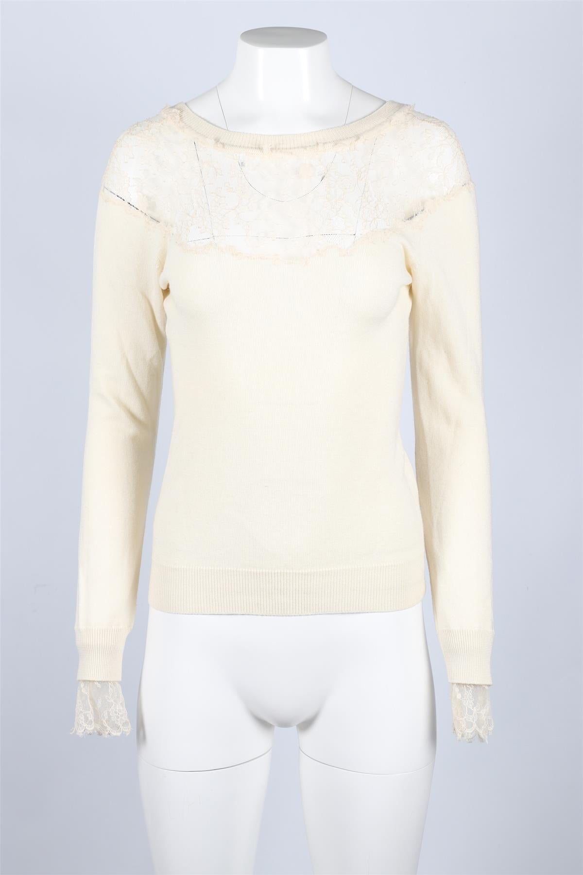ERMANNO SCERVINO CREAM LACE AND KNIT SWEATER IT 38 UK 6