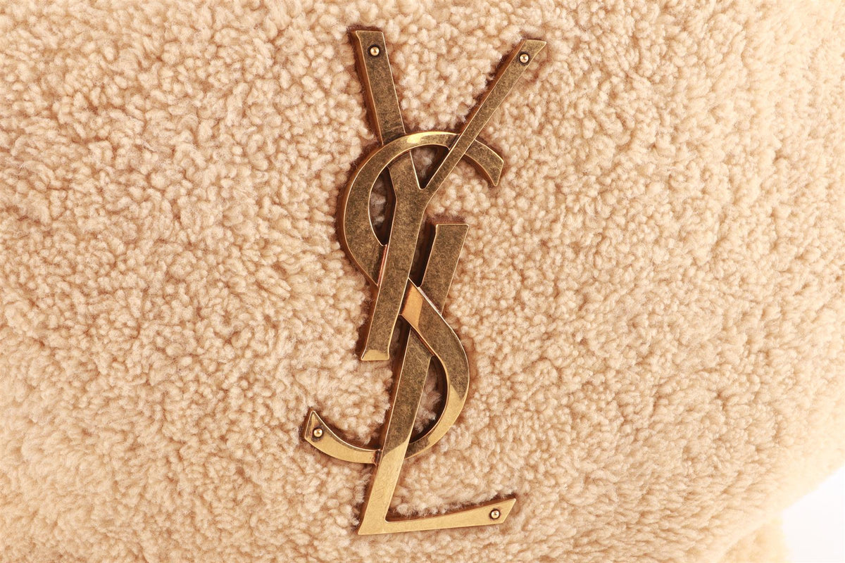 SAINT LAURENT BEIGE ICARE MAXI SHEARLING TOTE BAG