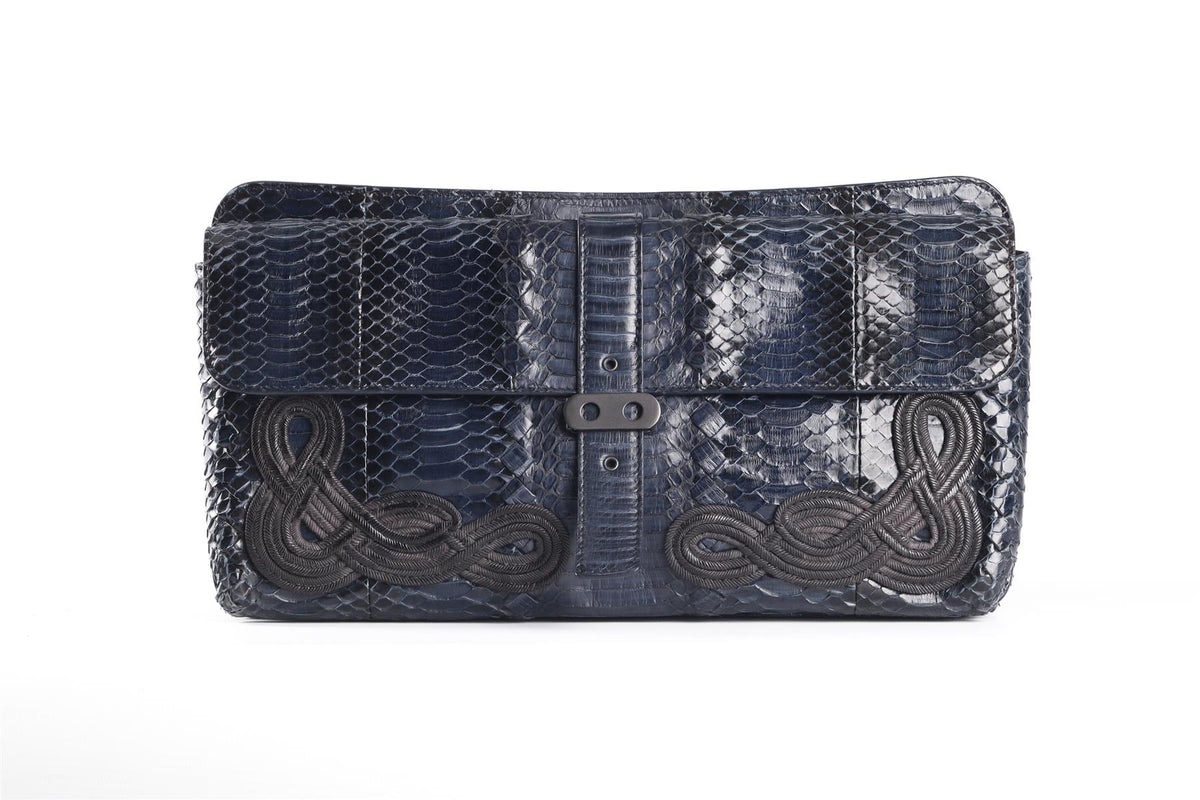 BOTTEGA VENETA BLUE 2012 PYTHON CLUTCH