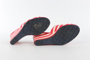 CHANEL RED 2010 CANVAS WEDGE SANDALS EU 38.5 UK 5.5 US 8.5