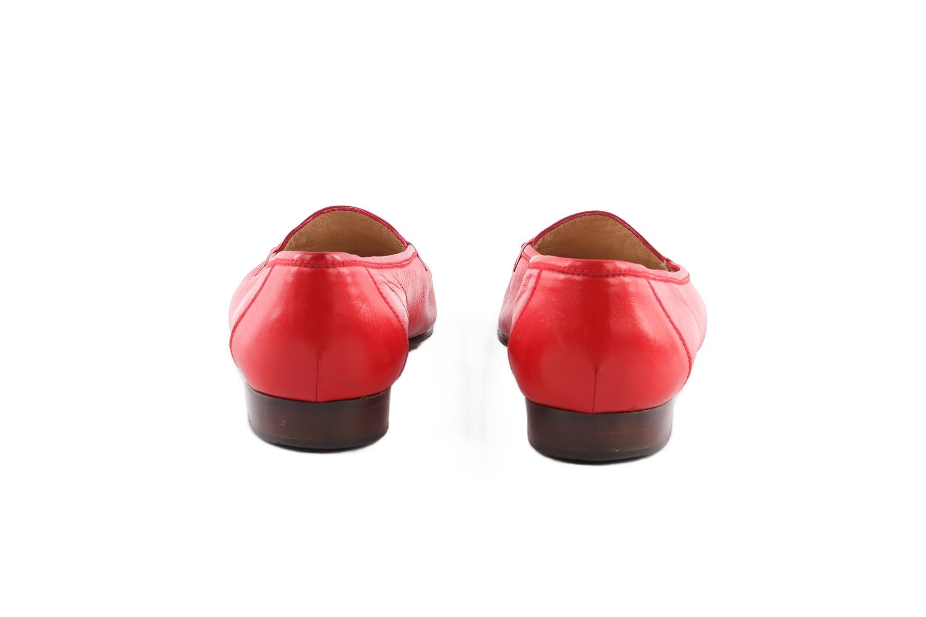 CHANEL RED VINTAGE CC LEATHER LOAFERS EU 39.5 UK 6.5 US 9.5