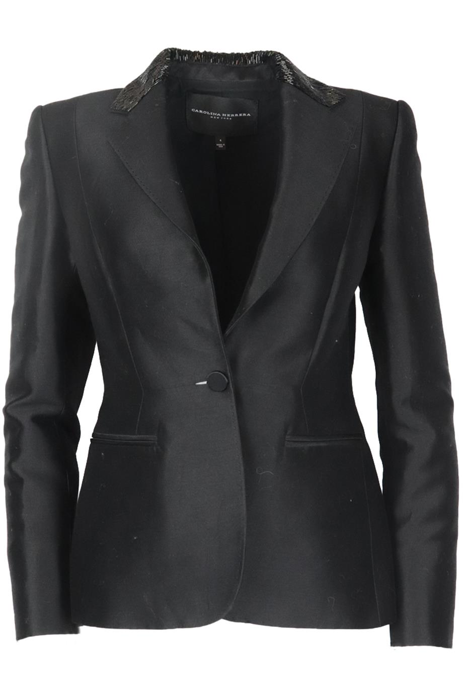 CAROLINA HERRERA BEAD EMBELLISHED COTTON AND SILK BLEND BLAZER US 4 UK 8