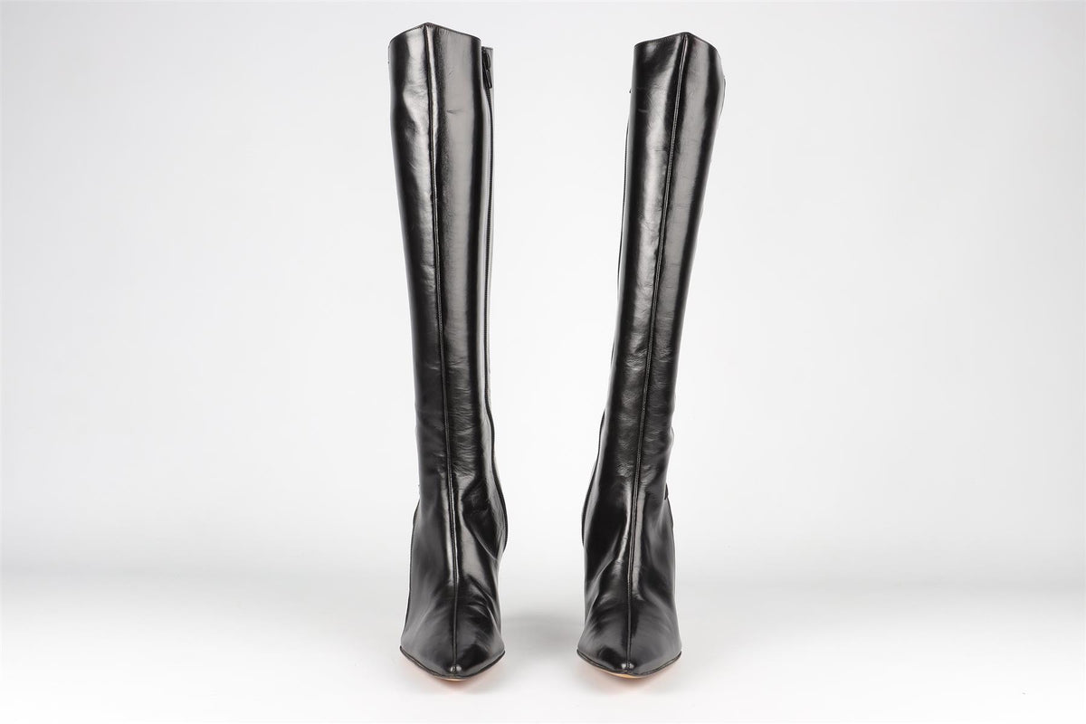 MANOLO BLAHNIK BLACK VINTAGE LEATHER KNEE HIGH BOOTS EU 38 UK 5 US 8