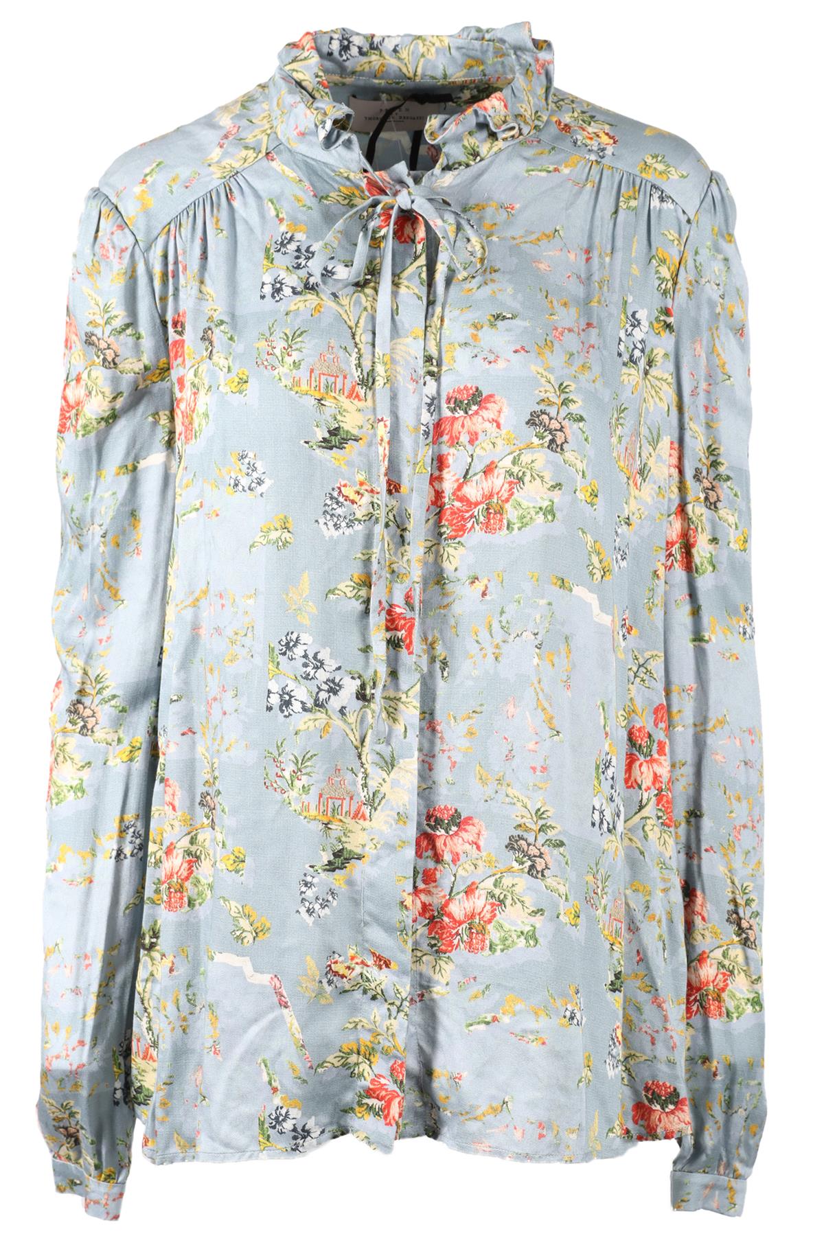 PREEN BY THORNTON BREGAZZI MULTICOLOURED FLORAL PRINT CREPE SHIRT MEDIUM