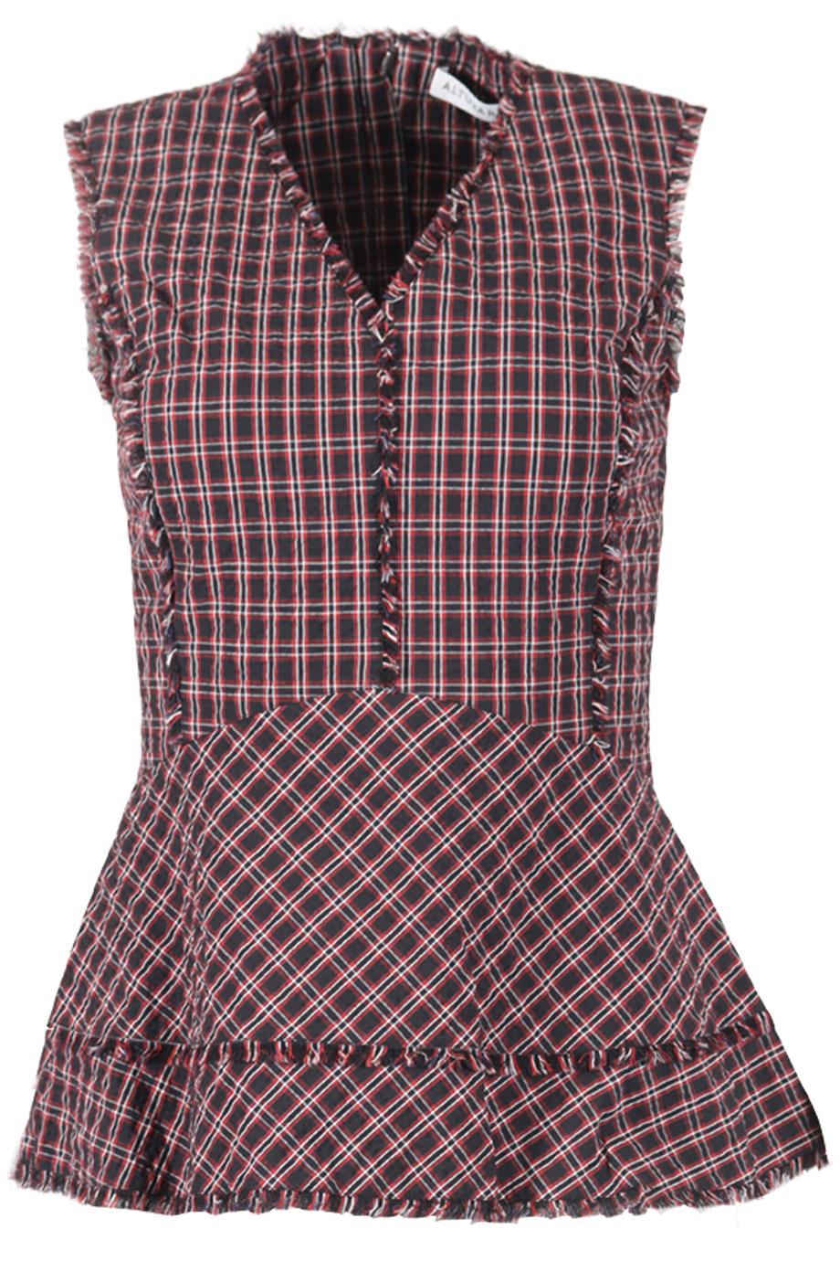 ALTUZARRA CHECKED COTTON BLEND TOP FR 38 UK 10