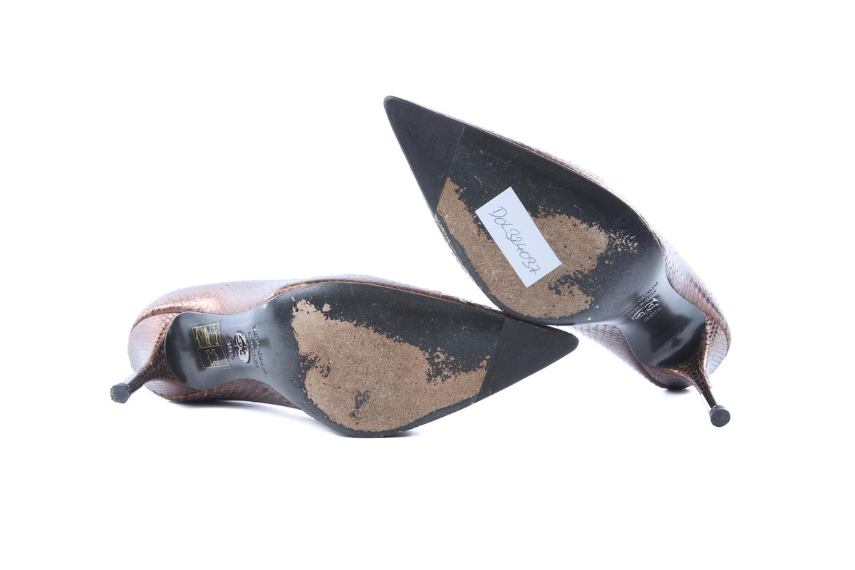 DOLCE & GABBANA BRONZE SNAKESKIN PUMPS EU 36.5 UK 3.5 US 6.5