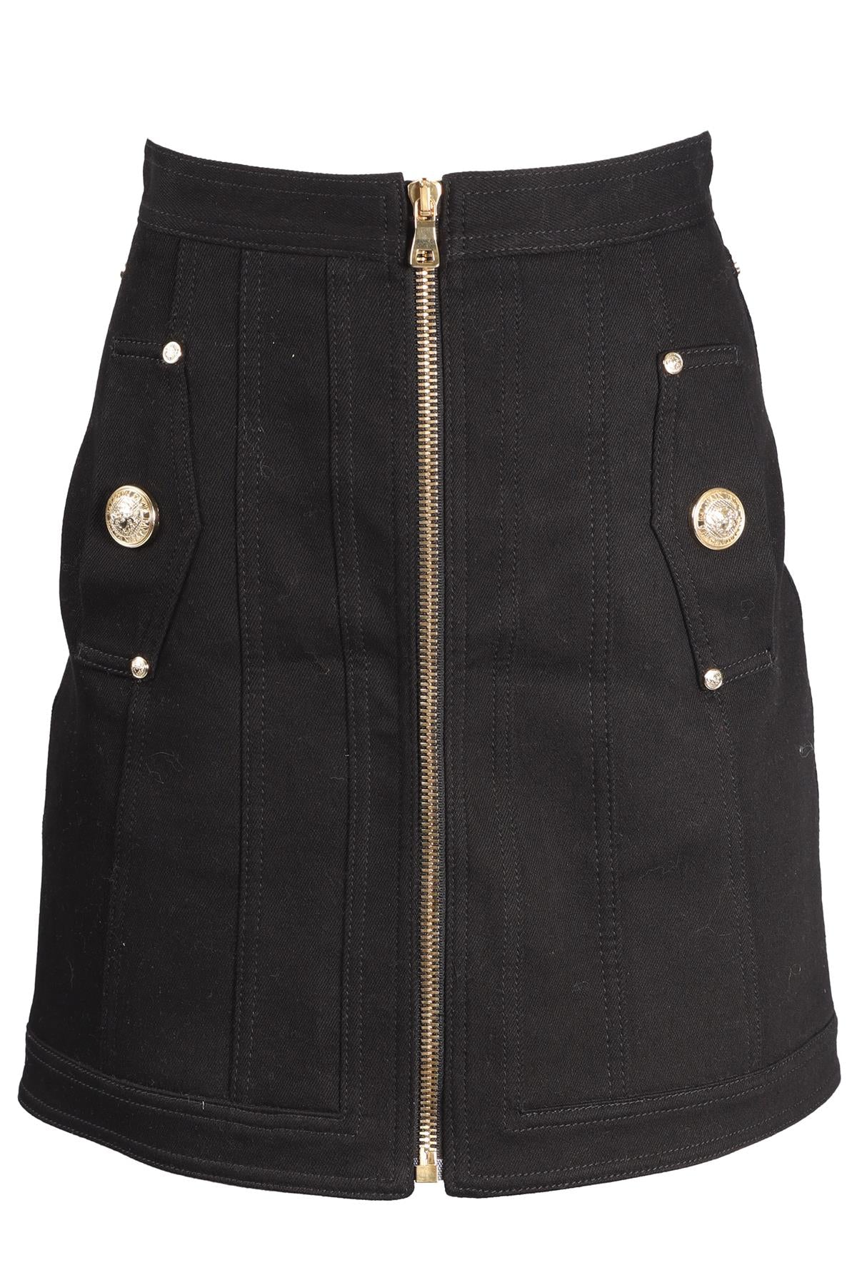 BALMAIN BLACK COTTON BLEND MINI SKIRT SMALL