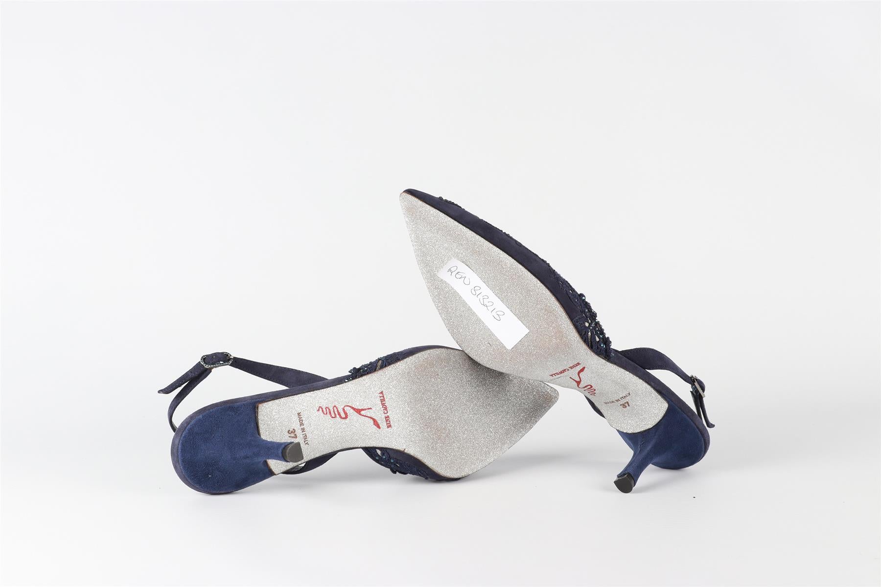 RENÉ  CAOVILLA BLUE SUEDE SLINGBACK PUMPS EU 37 UK 4 US 7