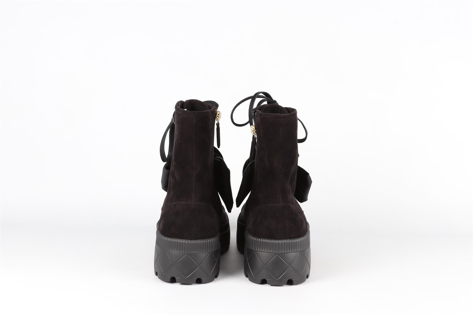 CHANEL BLACK 2023 SUEDE PLATFORM ANKLE BOOTS EU 41.5 UK 8.5 US 11.5