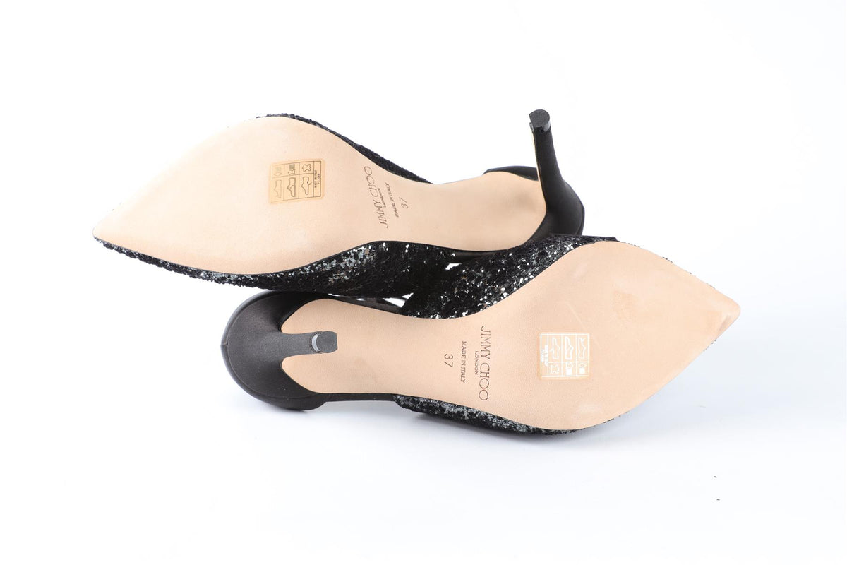 JIMMY CHOO BLACK GLITTER PUMPS EU 37 UK 4 US 7