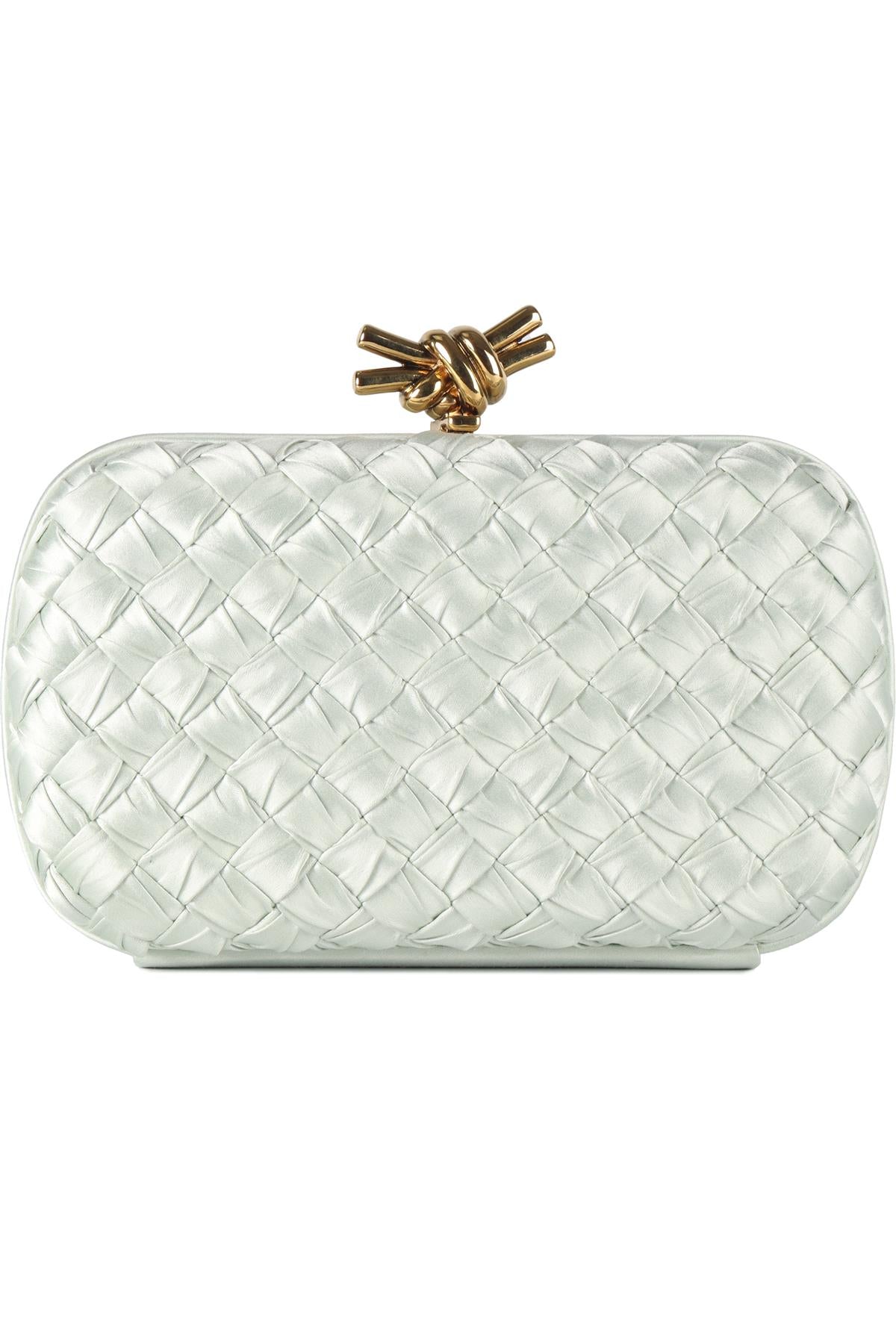 BOTTEGA VENETA GREEN KNOT INTRECCIATO SATIN CLUTCH