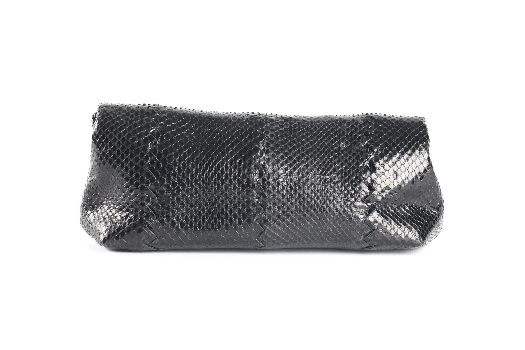 BOTTEGA VENETA BLACK AYER SNAKESKIN CLUTCH