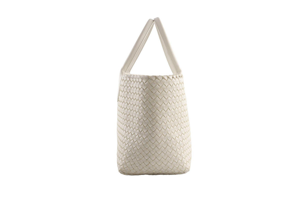 BOTTEGA VENETA WHITE CABAT MEDIUM INTRECCIATO LEATHER TOTE BAG
