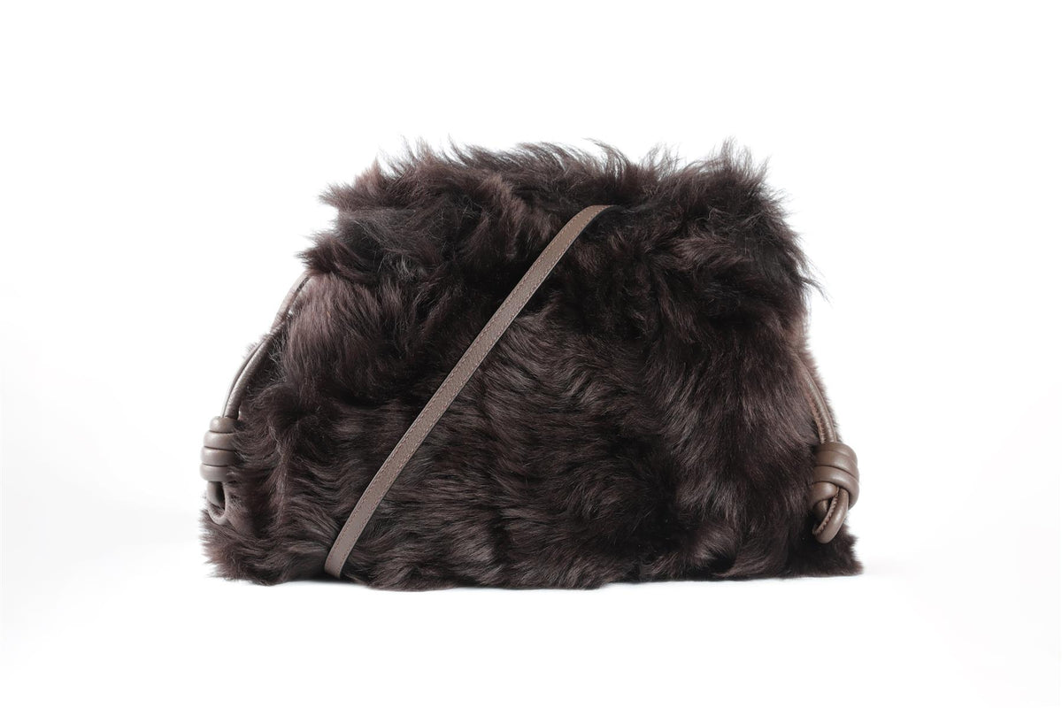 LOEWE BROWN FLAMENCO SHEARLING SHOULDER BAG