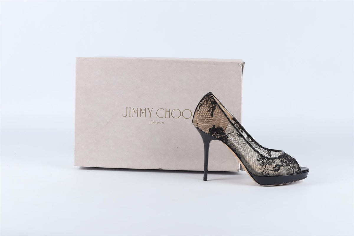 JIMMY CHOO BLACK LACE PLATFORM PUMPS EU 34.5 UK 1.5 US 4.5
