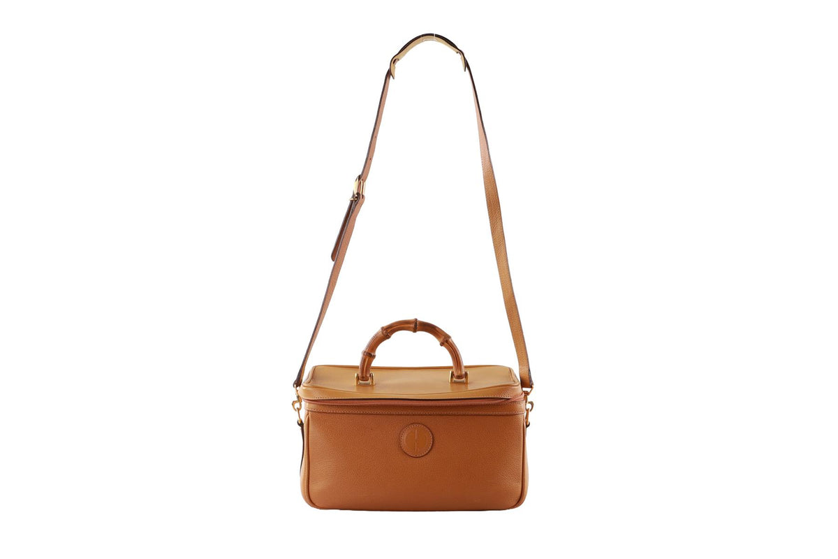 GUCCI TAN VINTAGE VANITY BAMBOO LEATHER TOTE BAG
