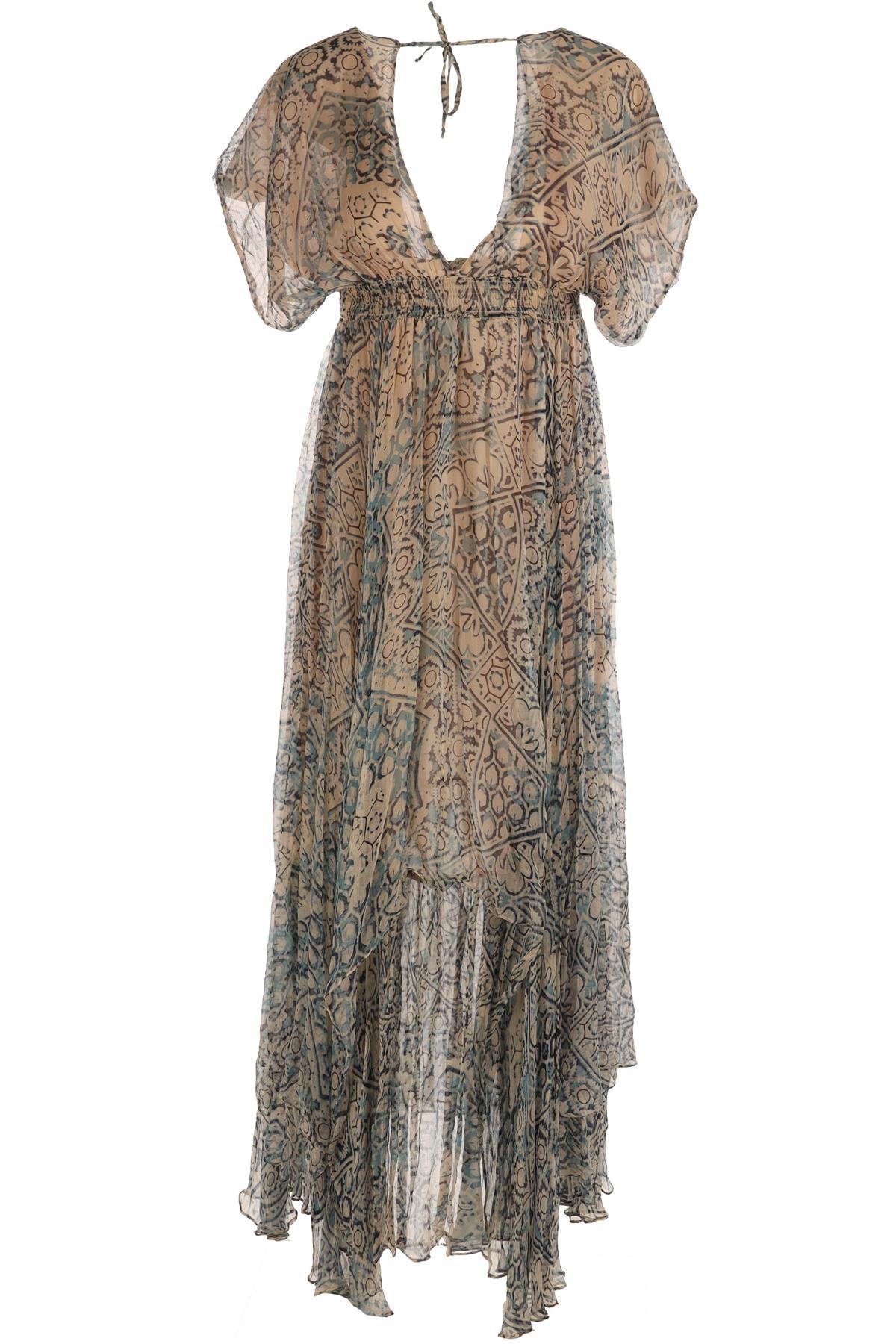 MES DEMOISELLES BLUE SILK MAXI DRESS FR 36 UK 8