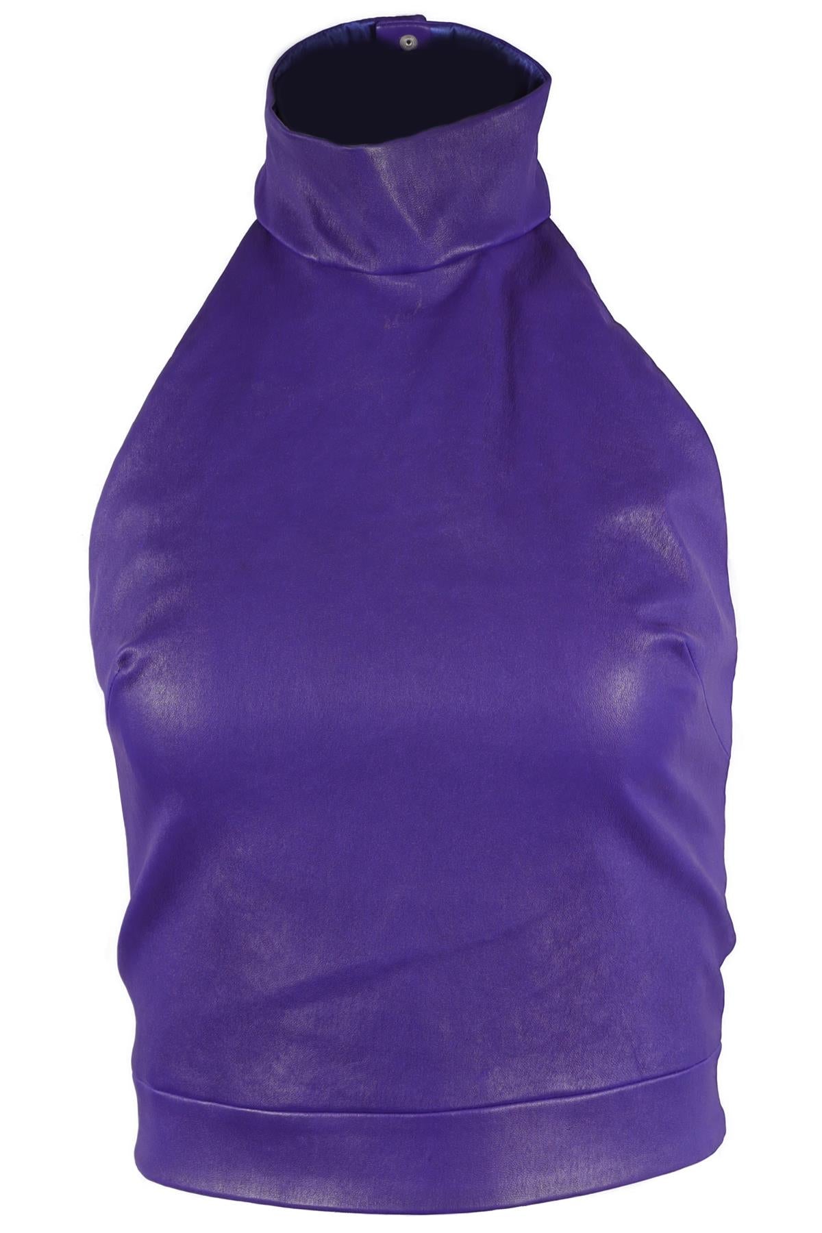 STOULS PURPLE CROPPED LEATHER TOP MEDIUM