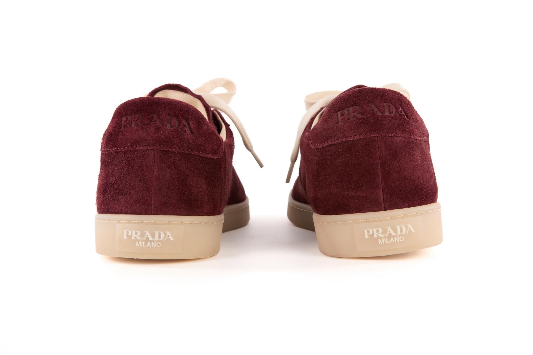 PRADA BURGUNDY MEN'S LANE SUEDE SNEAKERS EU 43.5 UK 9.5 US 10.5