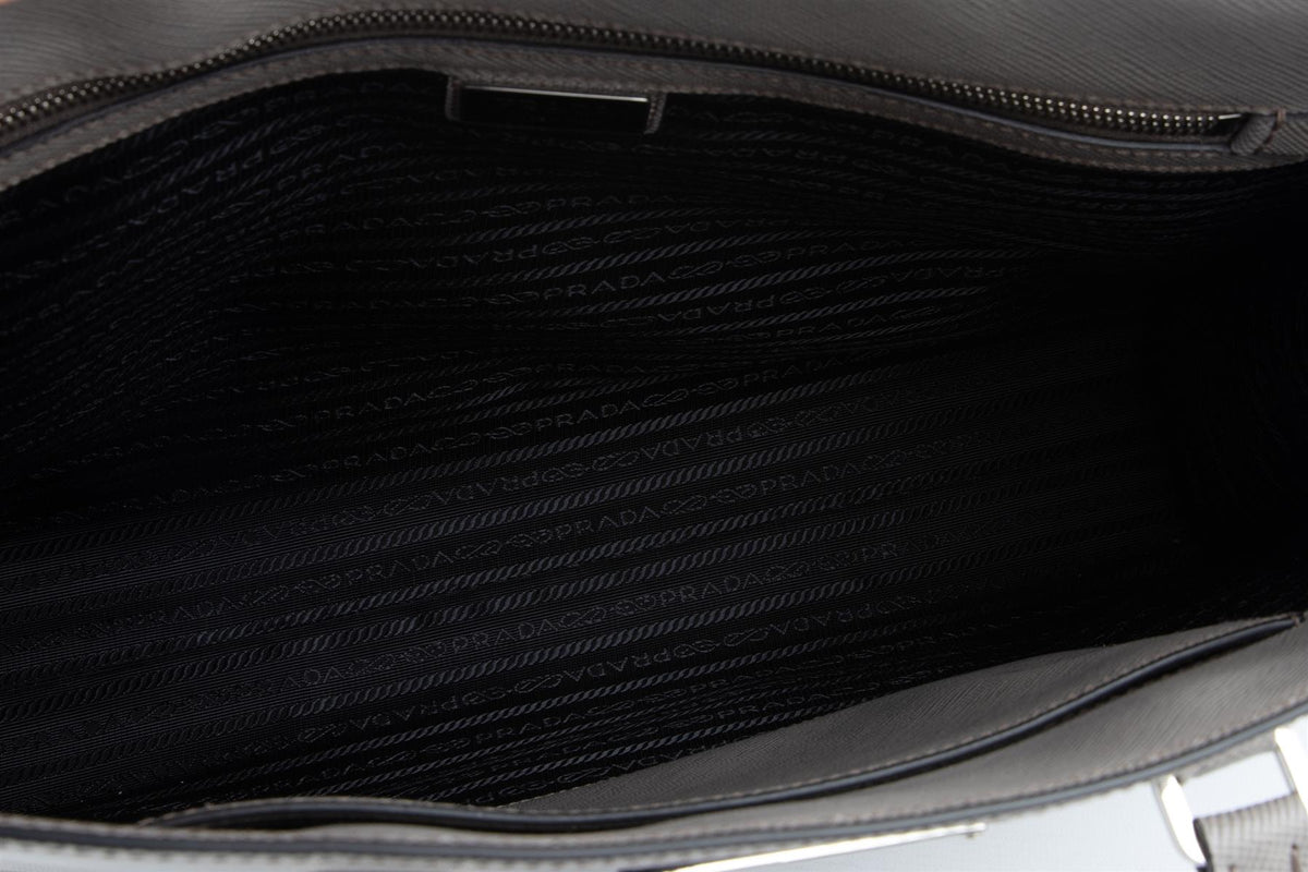 PRADA GREY SAFFIANO LEATHER TOTE BAG