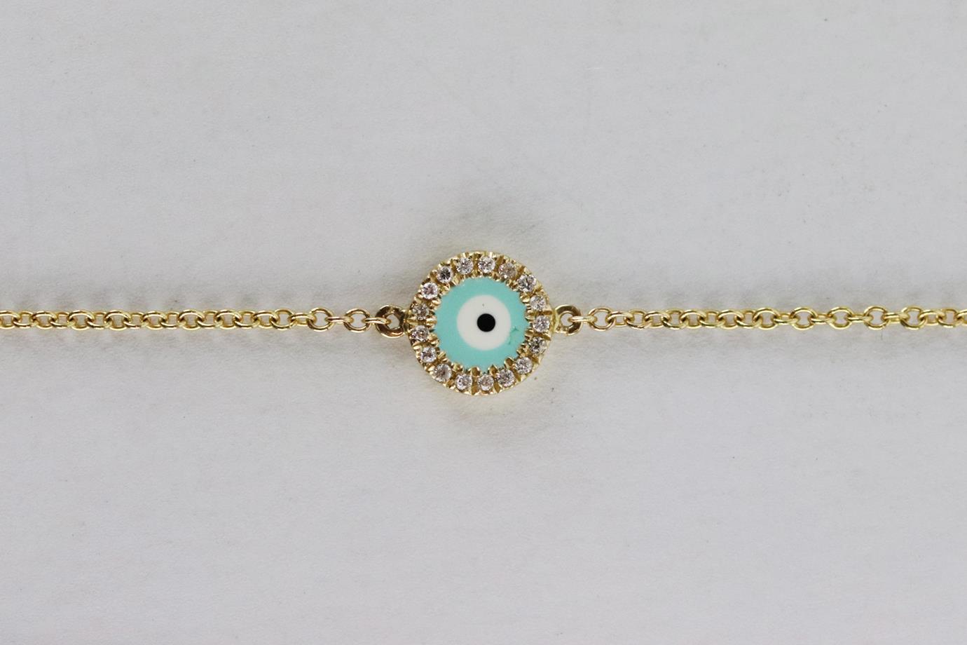 UNKNOWN BRAND EVIL EYE 14K YELLOW GOLD AND DIAMOND BRACELET