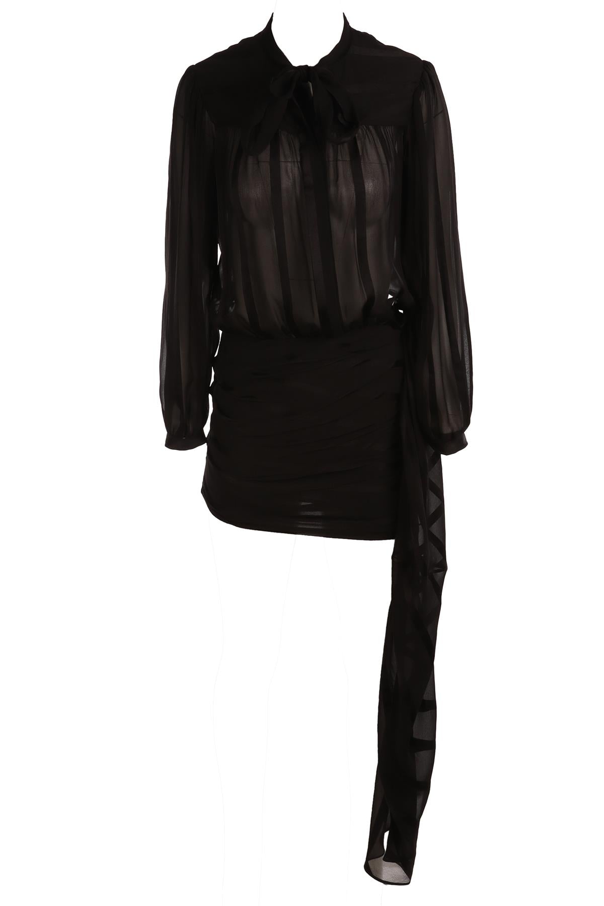 SAINT LAURENT BLACK SILK MINI DRESS FR 36 UK 8