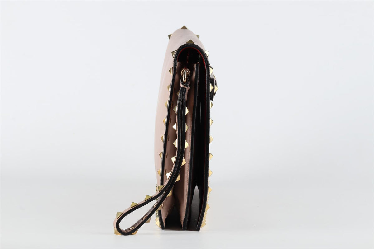 VALENTINO GARAVANI PINK ROCKSTUD LEATHER CLUTCH