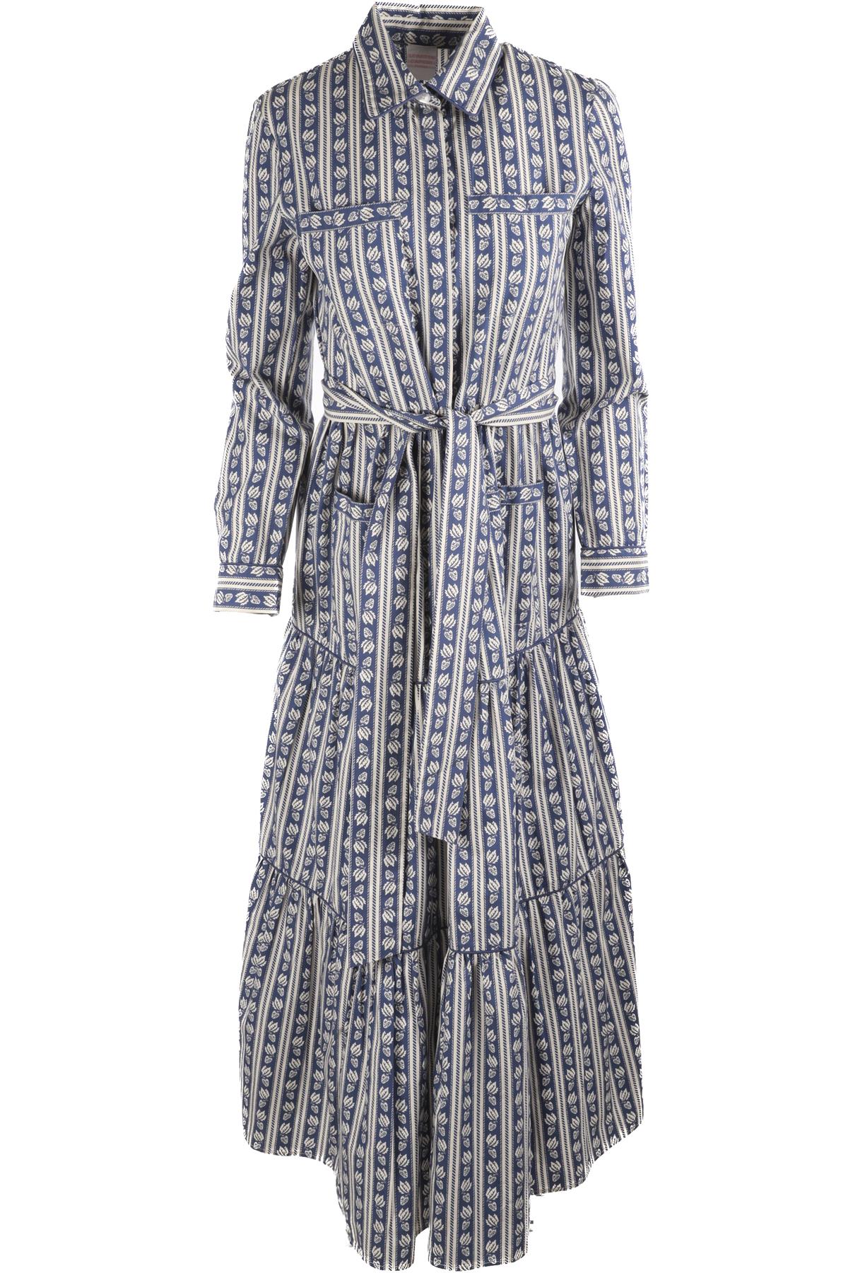 LORETTA CAPONI BLUE COTTON MAXI DRESS MEDIUM