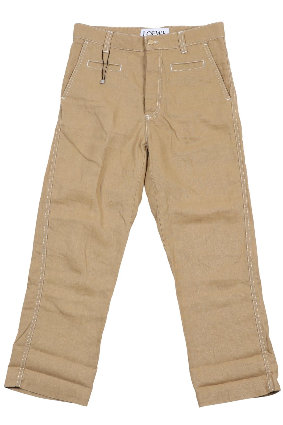 LOEWE BEIGE LINEN STRAIGHT LEG TROUSERS FR 36 UK 8