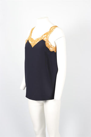 CHLOÉ NAVY LACE AND SILK TOP FR 36 UK 8