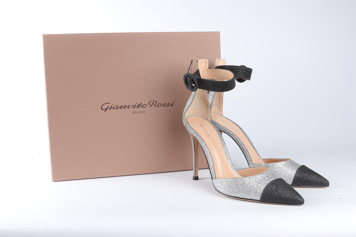 GIANVITO ROSSI SILVER GLITTER PUMPS EU 37 UK 4 US 7