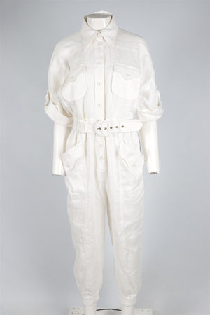 ZIMMERMANN WHITE LINEN JUMPSUIT 2 UK 12