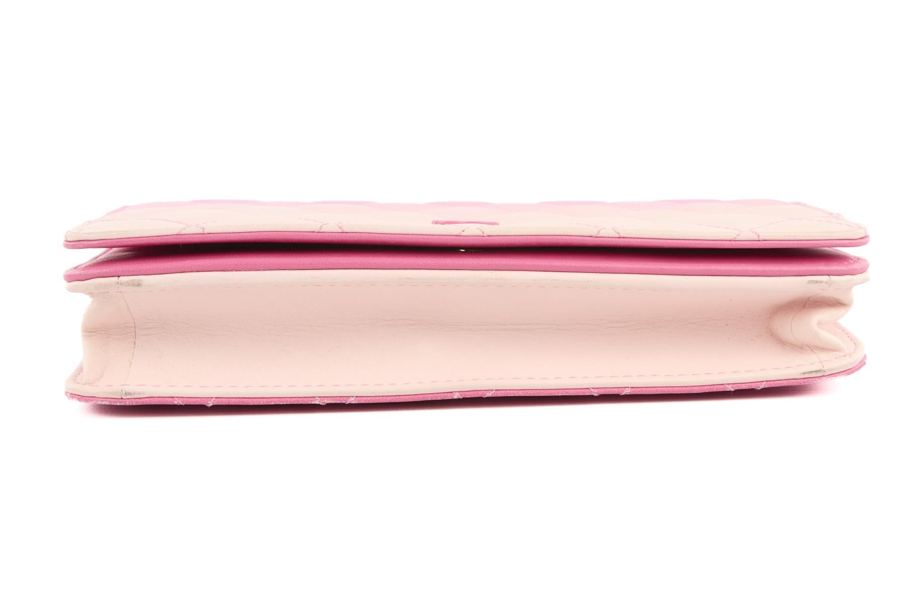 CHANEL PINK 2015-2016 WALLET ON CHAIN OMBRE LEATHER SHOULDER BAG