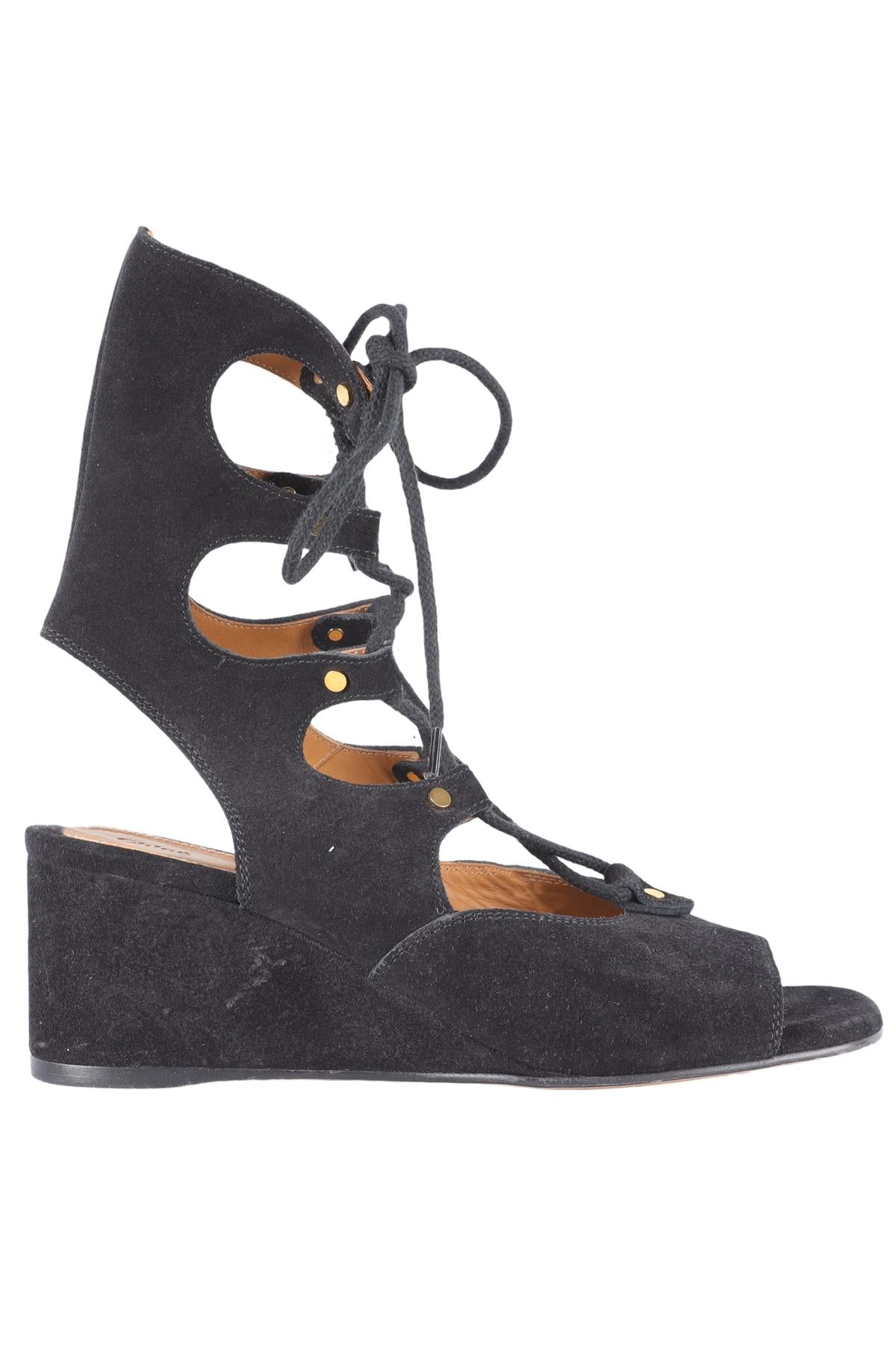 CHLOÉ BLACK SUEDE WEDGE SANDALS EU 38 UK 5 US 8
