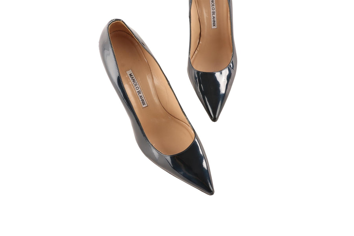 MANOLO BLAHNIK BLUE PATENT LEATHER PUMPS EU 38.5 UK 5.5 US 8.5